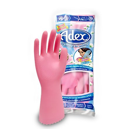 Guante De Latex Natural C/Grabado Afelpado. Color Rosa Clase 1 Tipo A Marca Adex Talla N.9 - Imagen 3